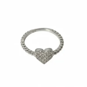 Srebrni prsten srce sa cirkonima 925 i perlastom teksturom na šini