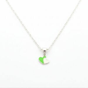 Mali dečiji Srebrni privezak Zeleno Srce 925 na tankom srebrnom lančiću