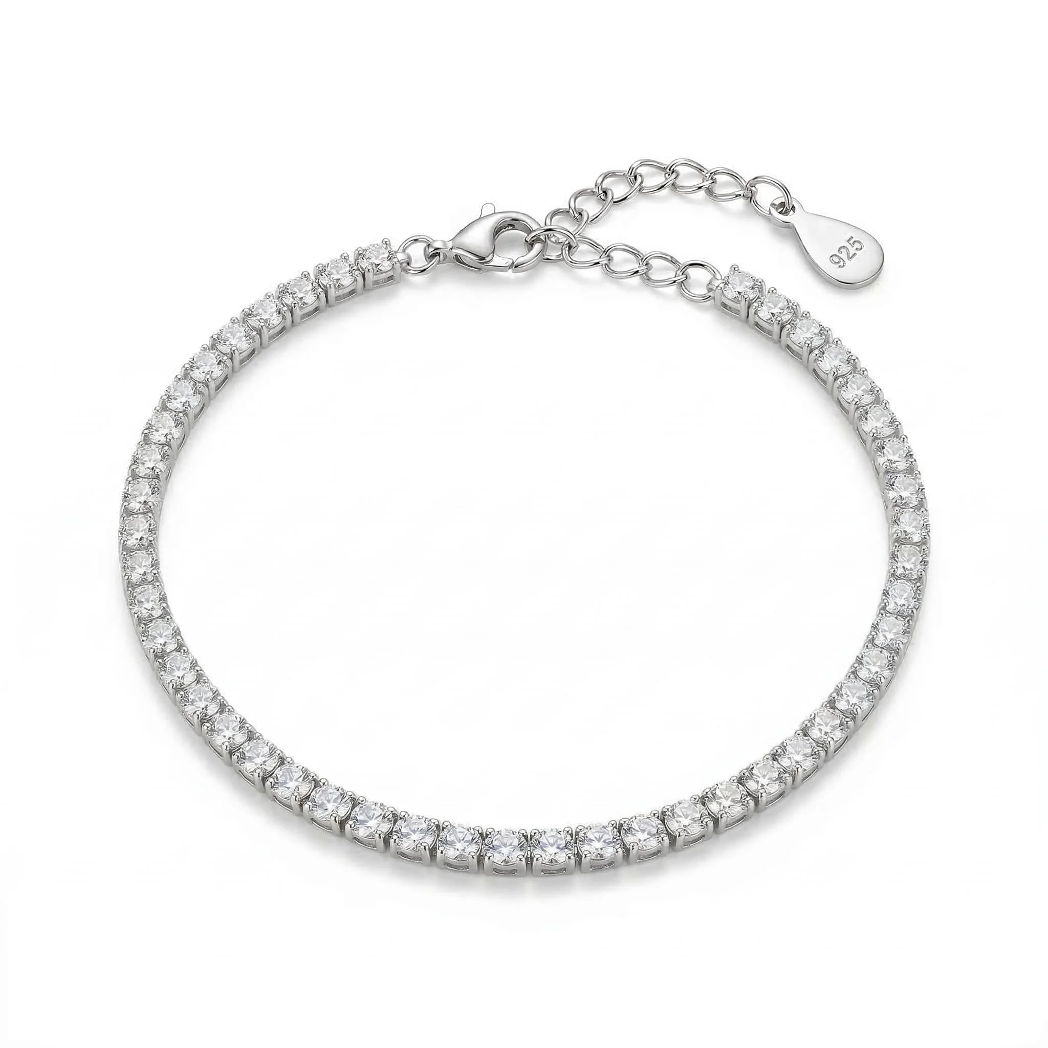 Premium srebrna narukvica Tenis rodijum 925 sa visokim sjajem na beloj pozadini