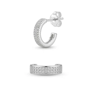Srebrne alke Pave Hoop 925 sa gusto nizanim cirkonima na beloj pozadini