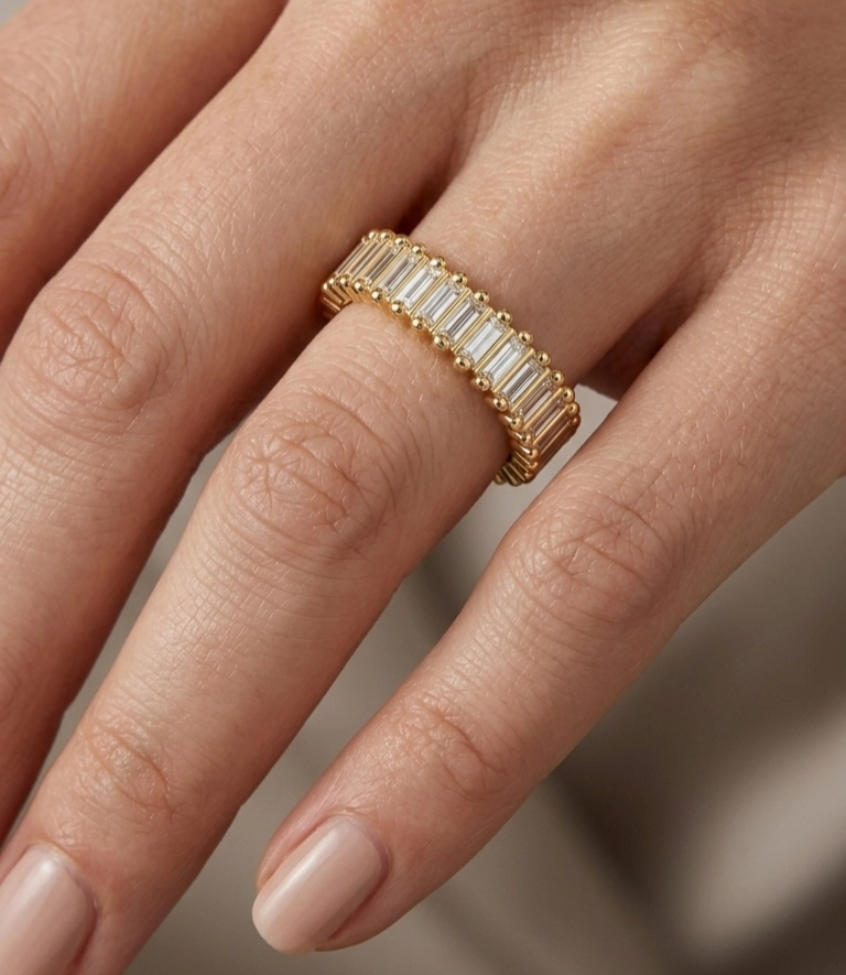Srebrni prsten "Baguette gold" 925 - Слика 2