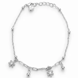 Srebrna narukvica Floral Charm sa privescima cvetova i srebrnih kuglica od srebra 925