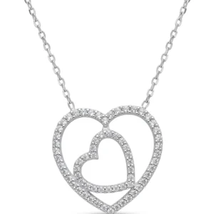 Srebrna ogrlica Double Heart Glow sa priveskom u obliku dva srca optočena cirkonima finoće 925