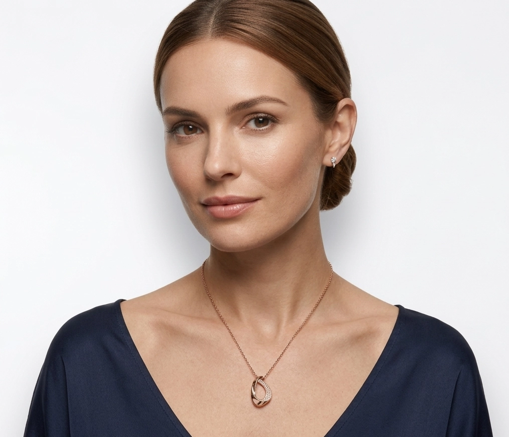 Srebrna ogrlica "Rose gold drop" 925 - Слика 2