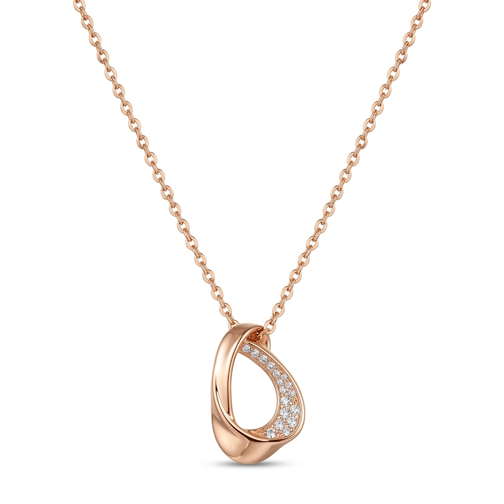 Srebrna ogrlica Rose Gold Drop sa asimetričnim priveskom u obliku kapljice od srebra 925